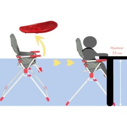 Chaise haute fixe BAMBISOL - Des 6 mois - Mixte - Gris et rouge - Assise en P...