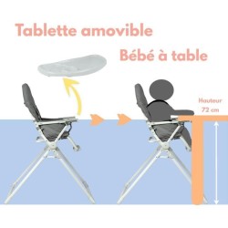 BAMBISOL Chaise haute fixe avec tablette réglable en profondeu grise