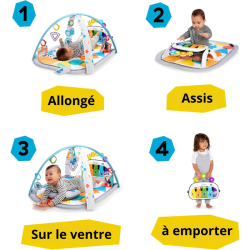 BABY EINSTEIN  Kickin' Tunes Tapis de sol éveil bébé évolutif, 4-en-1, jouet ...