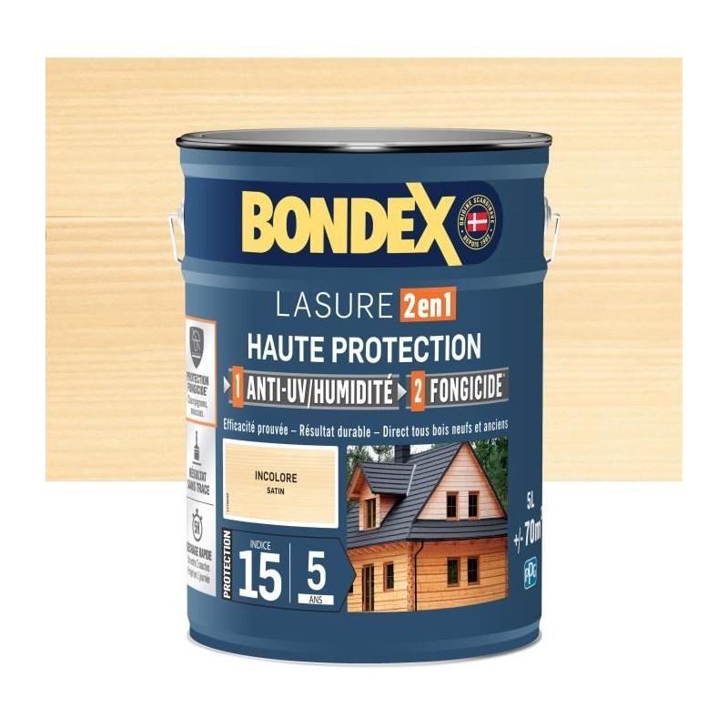 Lasure 2 en 1 Haute protection - Incolore satin - BONDEX - 5 L