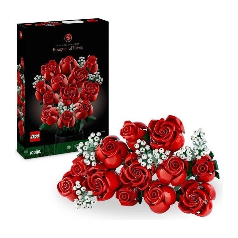LEGO 10328 Icons Le Bouquet de Roses, Fleurs Artificielles pour Décorer, Cade...
