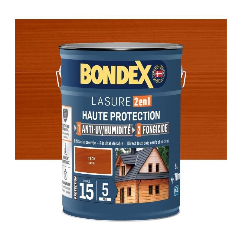 Lasure 2 en 1 Haute protection - Teck satin - BONDEX - 5 L