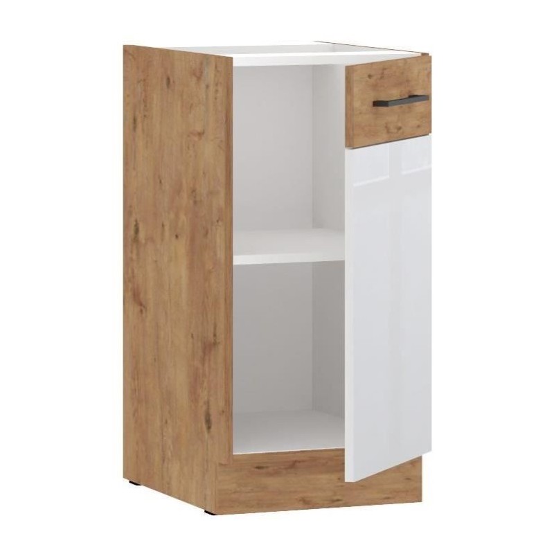 ROCK - Meuble haut - Mélaminé chene Lancelot et Blanc brillant - 40 cm - 1 po...