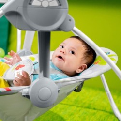 BRIGHT STARTS Transat bébé Balancelle électrique pliable – Animaux, 6 vitesse...