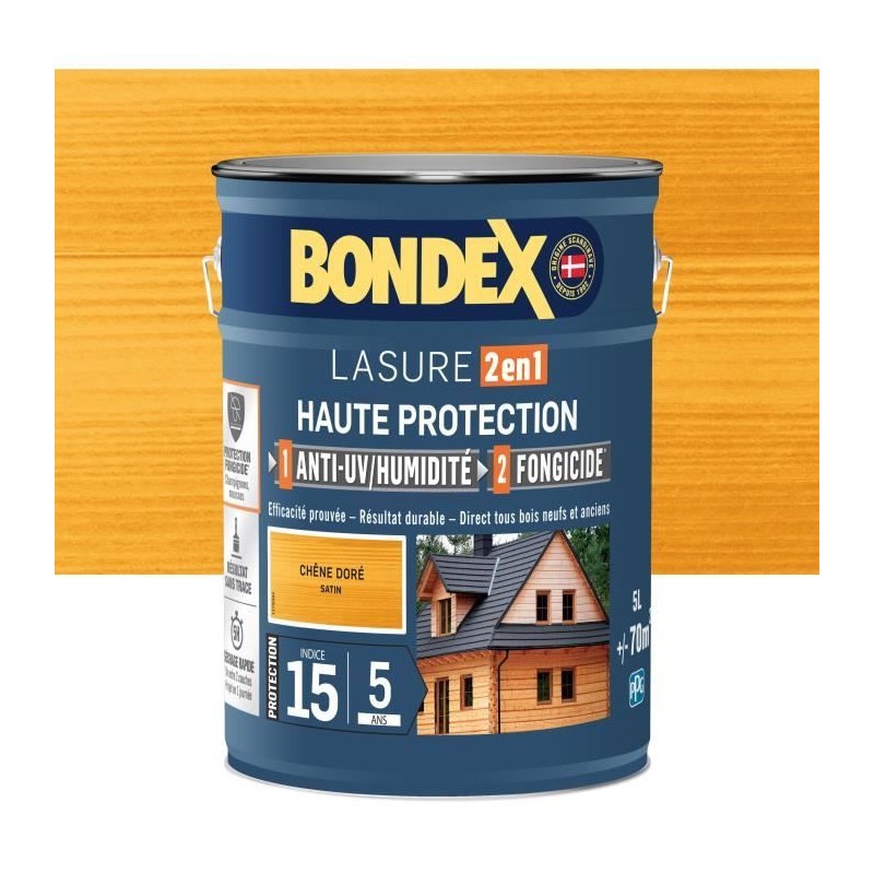 Lasure 2 en 1 Haute protection - Chene doré satin - BONDEX - 5 L