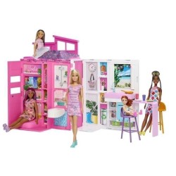Barbie-Maison de vacances-Coffret et poupée, 4 zones et