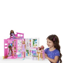 Barbie-Maison de vacances-Coffret et poupée, 4 zones et