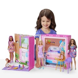 Barbie-Maison de vacances-Coffret et poupée, 4 zones et