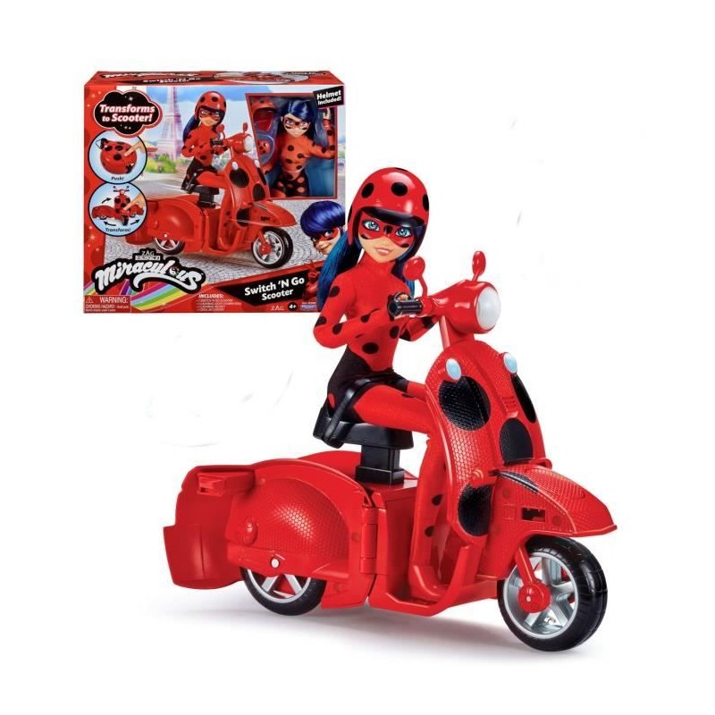 Scooter Miraculous Switch'n go + poupée articulée Ladybug Lucky Charm BANDAI ...