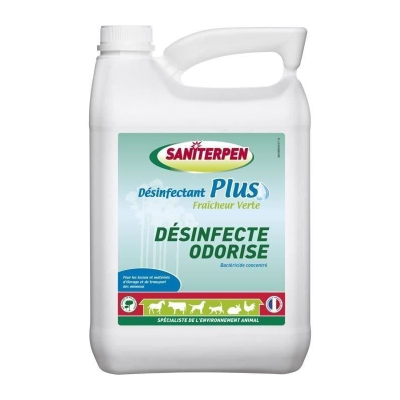 SANITERPEN Plus 5 L- Désinfectant Plus Fraicheur Verte 5L. Bactéricide concentré
