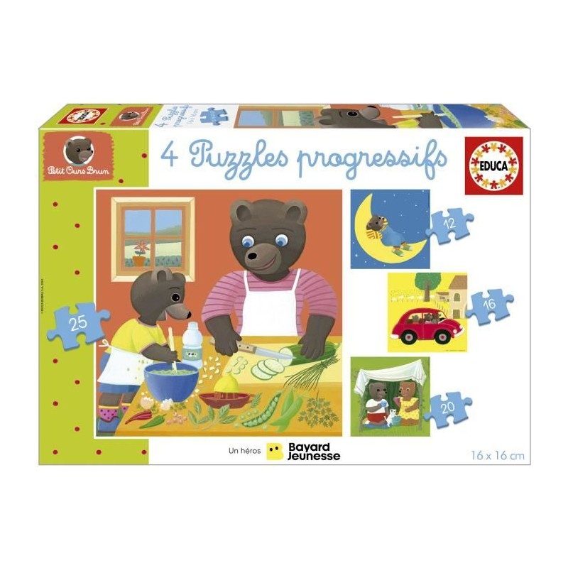Puzzle - EDUCA - Petit Ours Brun : 4 puzzles progressifs pour enfants de 12 a...