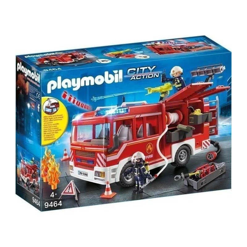 PLAYMOBIL 9464 Fourgon d'intervention des pompiers jaune avec canon a eau fon...