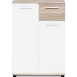 JACKY Meuble de rangement Petit Buffet - Blanc mat et décor chene Sonoma - Cl...