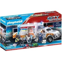 PLAYMOBIL 70936 Ambulance américaine avec secouristes et blessé, City Action,...