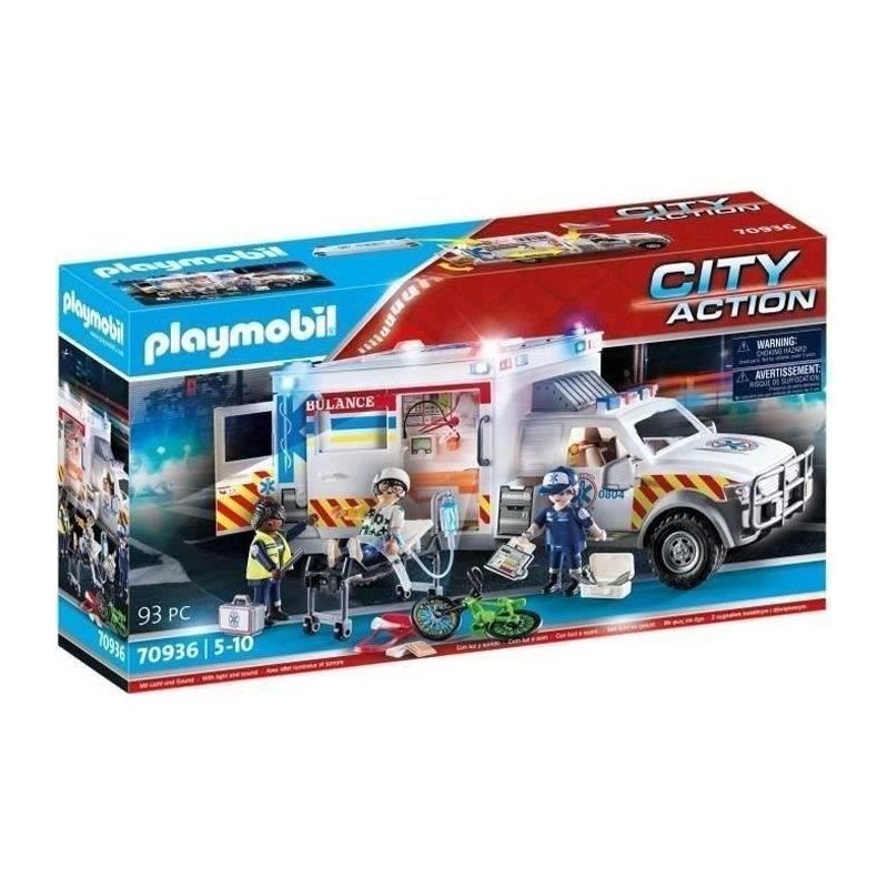 PLAYMOBIL 70936 Ambulance américaine avec secouristes et blessé, City Action,...