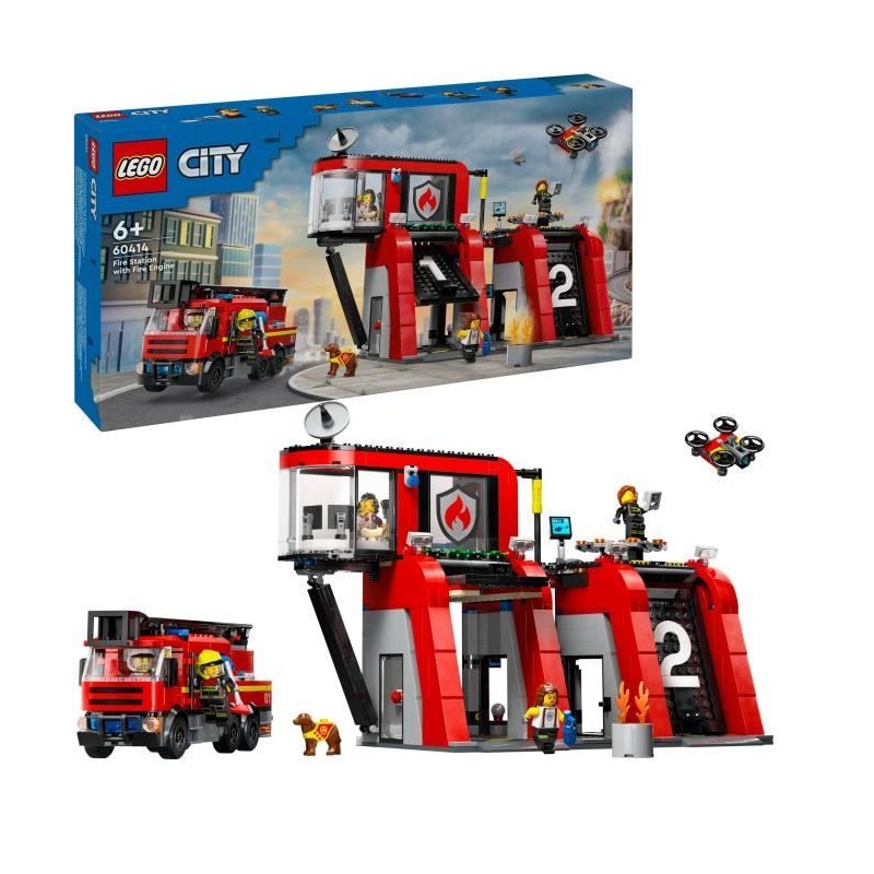 LEGO 60414 City La Caserne et le Camion de Pompiers, Jouet de Figurine de Chi...