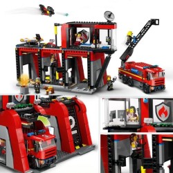 LEGO 60414 City La Caserne et le Camion de Pompiers, Jouet de Figurine de Chi...