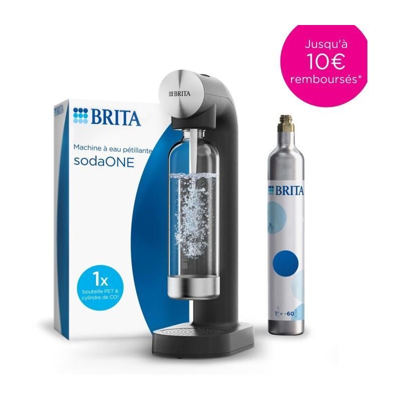 Machine a soda BRITA - SodaONE Noire - 1 Bouteille 1L et 1 Cylindre de CO2 in...