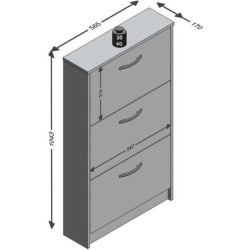 FMD Meuble a chaussures 3 compartiments inclinables Blanc L58,5 x  l17 x H168...