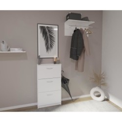 FMD Meuble a chaussures 3 compartiments inclinables Blanc L58,5 x  l17 x H168...