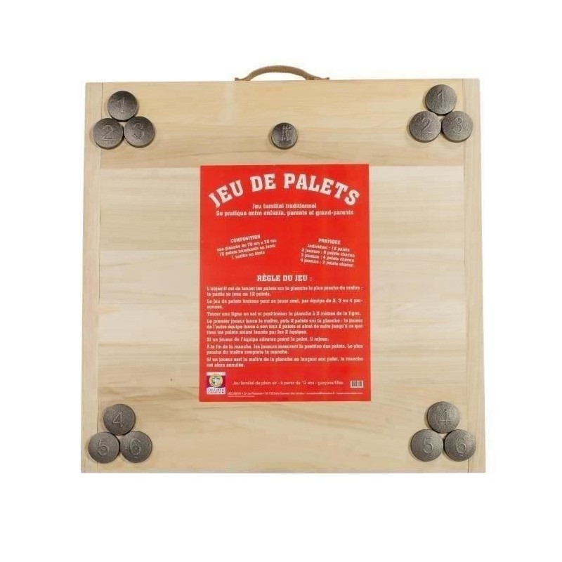 Jeu de Palet Complet MECABOIS - 12 palets en bois massif - Jeu familial tradi...