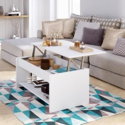 Table basse relevable - Style contemporain blanc mat - L 100 x P50 x H44cm - ...