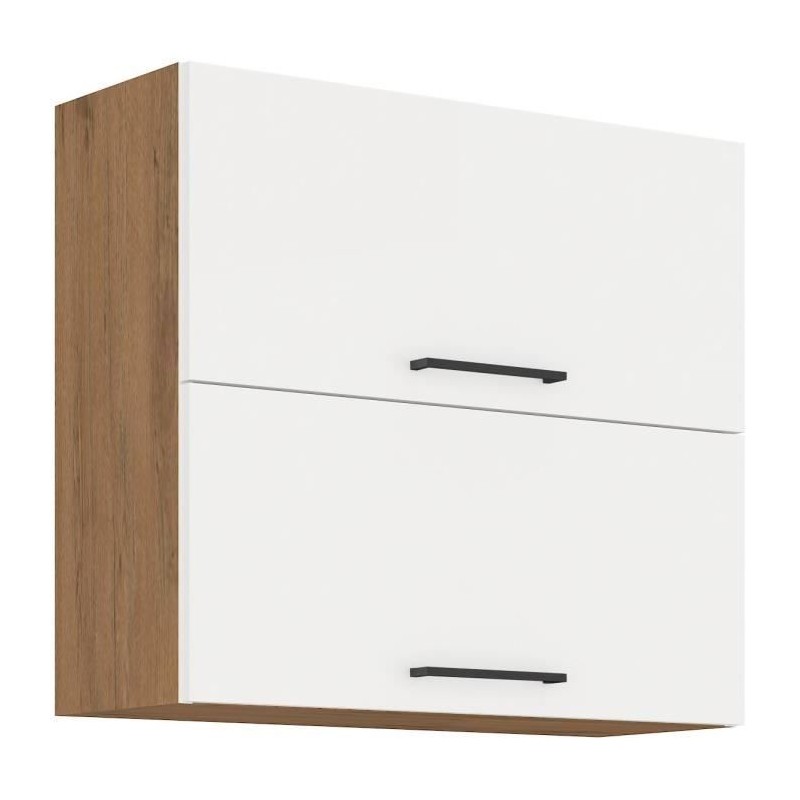 ROCK - Meuble haut - Mélaminé chene Lancelot et Blanc brillant - 80 cm - 2 po...