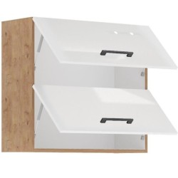 ROCK - Meuble haut - Mélaminé chene Lancelot et Blanc brillant - 80 cm - 2 po...