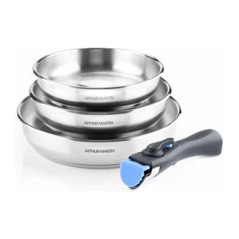 Set de 3 poeles 20-24-26 cm Arthur Martin AM1410 - Acier Inoxydable - Poignée...