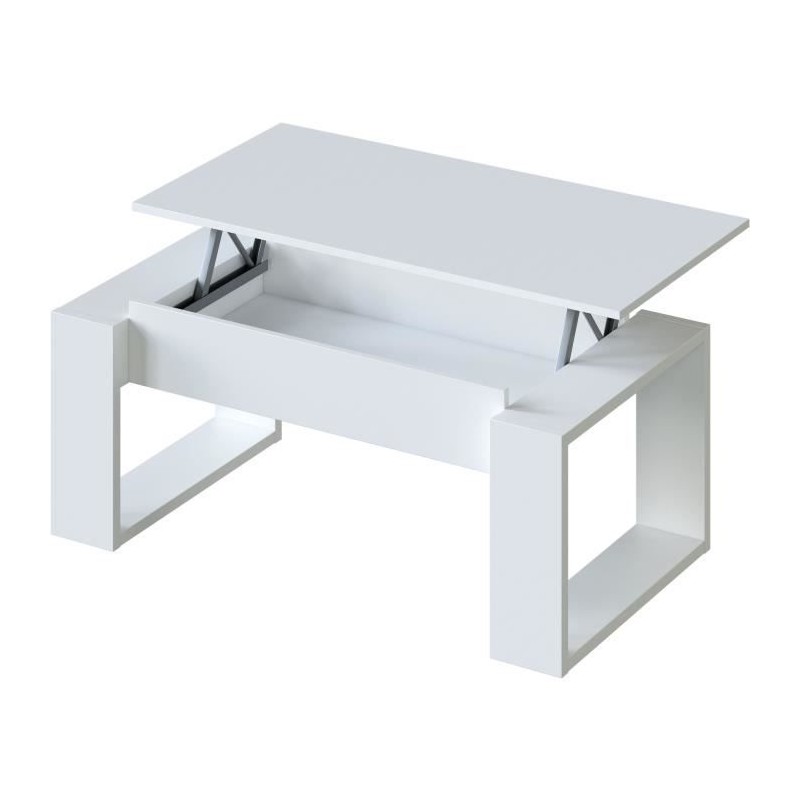Table basse relevable - Mélaminé blanc  - L 105 x P 55 x H 45 cm NOVA