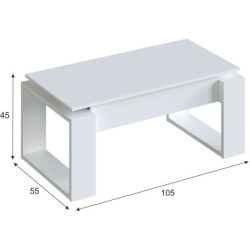 Table basse relevable - Mélaminé blanc  - L 105 x P 55 x H 45 cm NOVA
