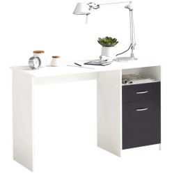 Bureau JACKSON - Décor blanc P/noir - L123 x H76,5 x P50 cm - Fabriqué en All...