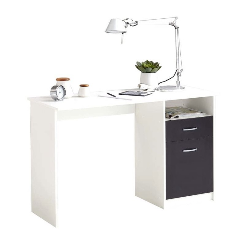 Bureau JACKSON - Décor blanc P/noir - L123 x H76,5 x P50 cm - Fabriqué en All...