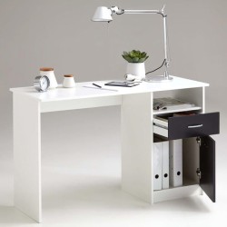 Bureau JACKSON - Décor blanc P/noir - L123 x H76,5 x P50 cm - Fabriqué en All...