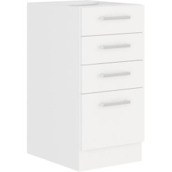 ATLAS Meuble bas 4 tiroirs - Décor blanc - L40 x P52x H82 - Plan de travail n...