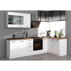 ATLAS Meuble bas 4 tiroirs - Décor blanc - L40 x P52x H82 - Plan de travail n...