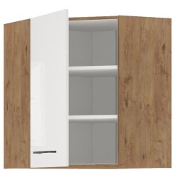 ROCK - Meuble haut d'angle - Mélaminé chene Lancelot et Blanc brillant - 58 x...