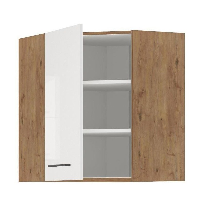 ROCK - Meuble haut d'angle - Mélaminé chene Lancelot et Blanc brillant - 58 x...