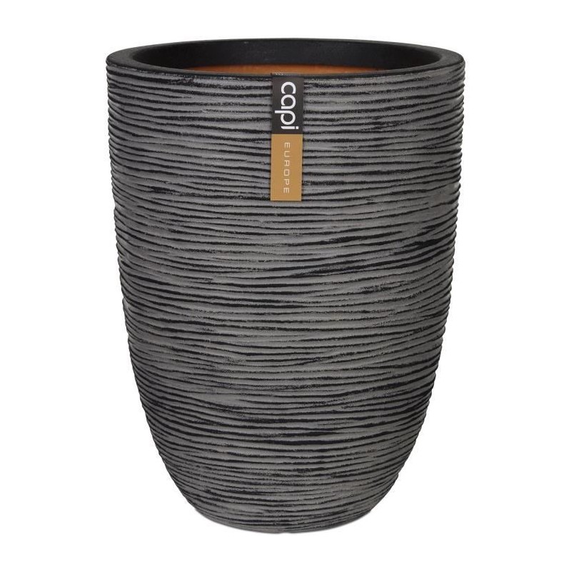 CAPI EUROPE Pot de fleurs élégant bas NATURE RIB - 46x58 cm - Anthracite