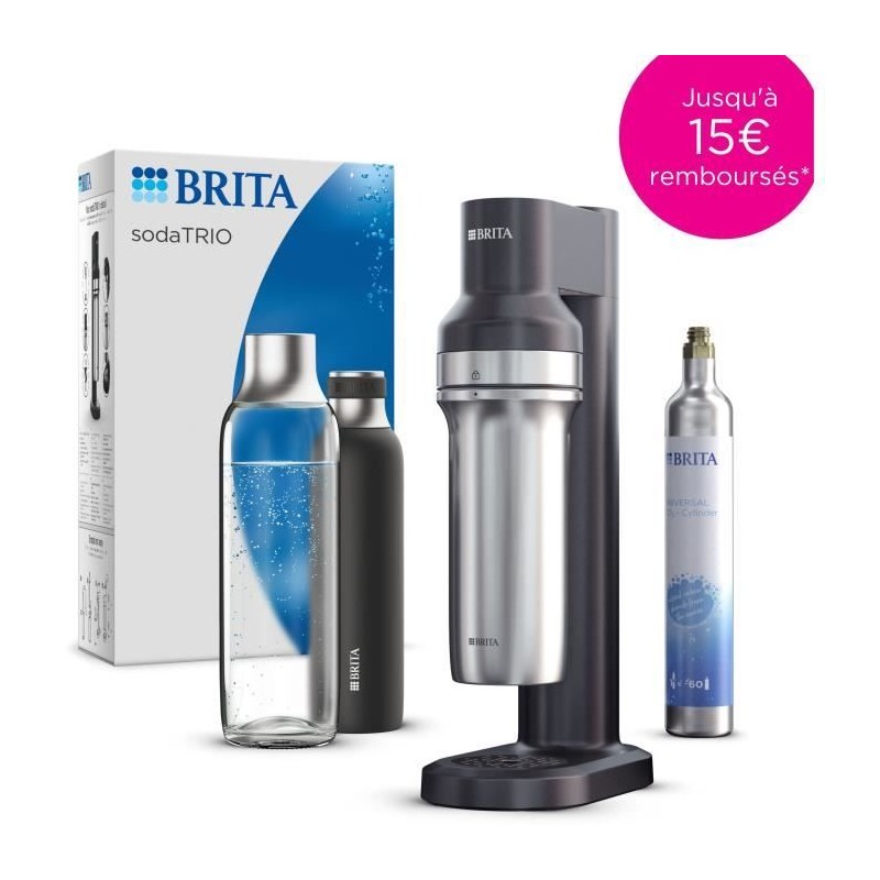 Machine a soda BRITA - SodaTRIO Noire - 1 Bouteille 1L et 1 Cylindre de CO2 i...