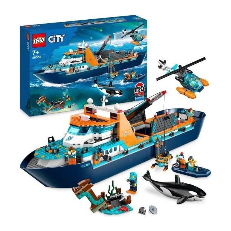 LEGO City 60368 Le Navire d'Exploration Arctique, Jouet de Grand Bateau Flott...
