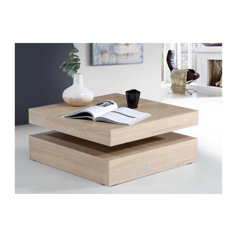 Table basse plateau rotatif - Carré - Chene - 78 x 78 x 36 cm - COFFEE