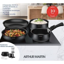 Batterie de cuisine 10 pieces Arthur Martin - Aluminium - Tous feux sauf indu...