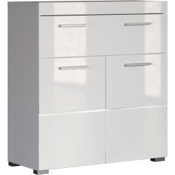 Meuble de salle de bain Rangement bas - 2 portes & 1 tiroir - Blanc - L 73 x ...