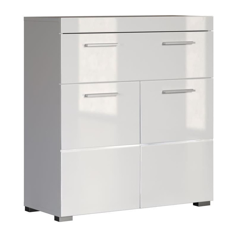 Meuble de salle de bain Rangement bas - 2 portes & 1 tiroir - Blanc - L 73 x ...