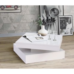 Table basse plateau rotatif - Carré  Blanc brillant - 78 x 78 x 36 cm - COFFEE