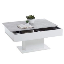 Table Basse - Bout de canapé -  mélamine Gris Béton et Blanc L100 x H46,1 x P...