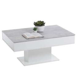Table Basse - Bout de canapé -  mélamine Gris Béton et Blanc L100 x H46,1 x P...