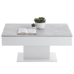 Table Basse - Bout de canapé -  mélamine Gris Béton et Blanc L100 x H46,1 x P...
