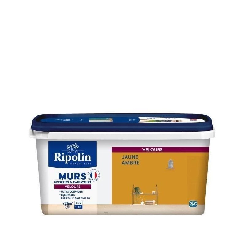 RIPOLIN Peinture Couleur Velours pour Murs, Boiseries Radiateurs - Jaune ambre